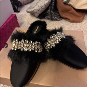 Express Black Fur Embellished Women's Shoes
